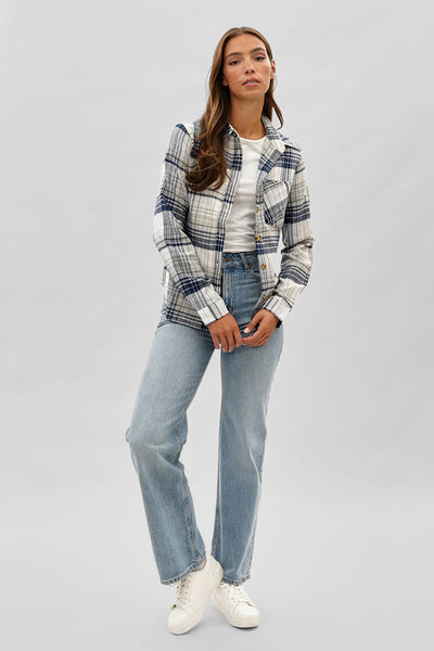 Canada Weather Gear Button Up Flannel Shirt - Grey - Womens Shirts & Blouses - Fairweather
