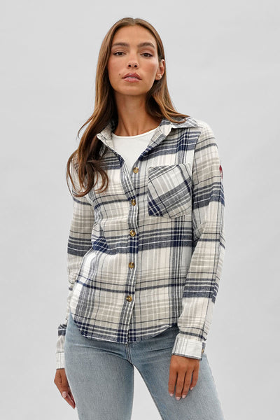 Canada Weather Gear Button Up Flannel Shirt - Grey - Womens Shirts & Blouses - Fairweather