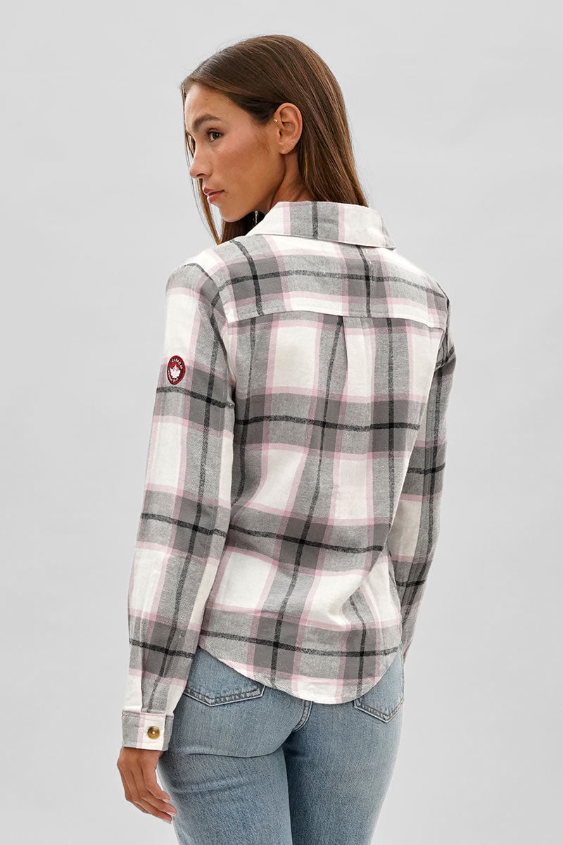 Canada Weather Gear Button Up Flannel Shirt - White - Womens Shirts & Blouses - Fairweather