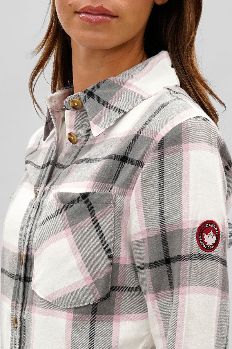 Canada Weather Gear Button Up Flannel Shirt - White - Womens Shirts & Blouses - Fairweather
