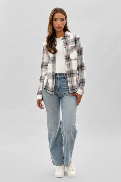 Canada Weather Gear Button Up Flannel Shirt - White - Womens Shirts & Blouses - Fairweather