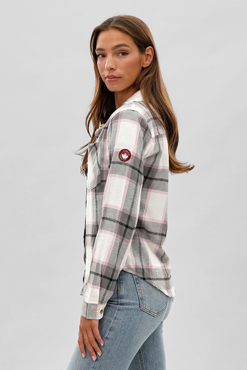 Canada Weather Gear Button Up Flannel Shirt - White - Womens Shirts & Blouses - Fairweather