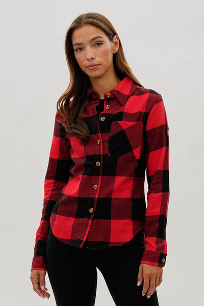 Canada Weather Gear Button Up Flannel Shirt - Red - Womens Shirts & Blouses - Fairweather