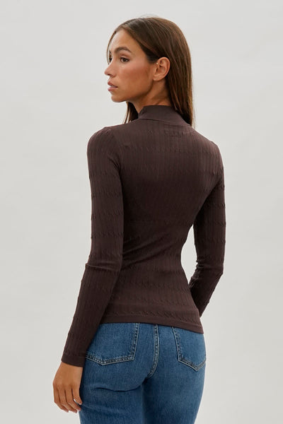 International INC Company Ribbed Mock Neck Long Sleeve Top - Brown - Womens Long Sleeve Tops - Fairweather
