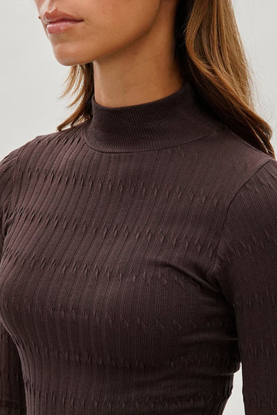 International INC Company Ribbed Mock Neck Long Sleeve Top - Brown - Womens Long Sleeve Tops - Fairweather