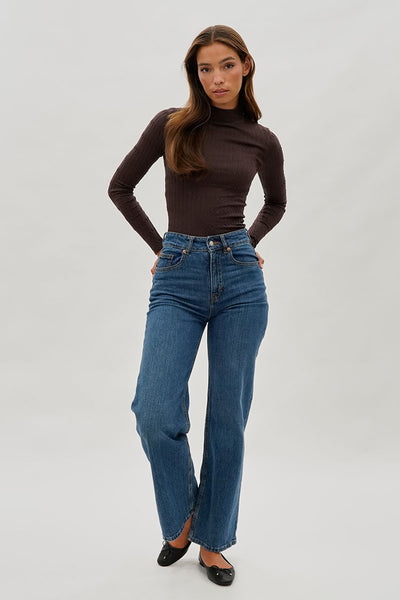 International INC Company Ribbed Mock Neck Long Sleeve Top - Brown - Womens Long Sleeve Tops - Fairweather