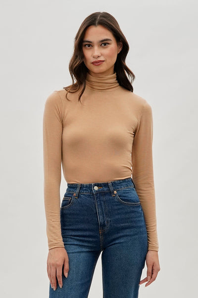 Magazine Cinched Side Turtleneck Long Sleeve Top - Cream - Womens Long Sleeve Tops - Fairweather