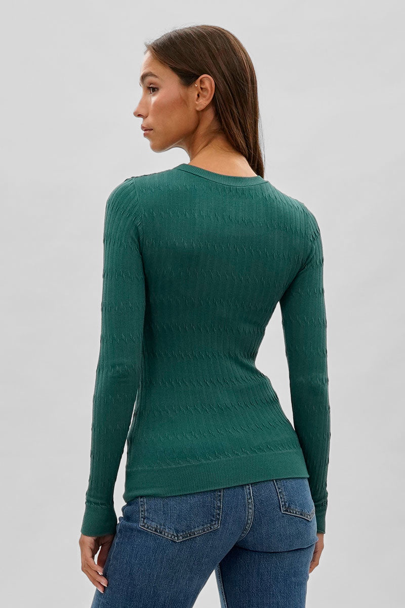International INC Company Ribbed Crew Neck Long Sleeve Top - Green - Womens Long Sleeve Tops - Fairweather