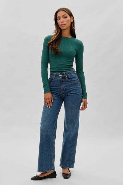 International INC Company Ribbed Crew Neck Long Sleeve Top - Green - Womens Long Sleeve Tops - Fairweather