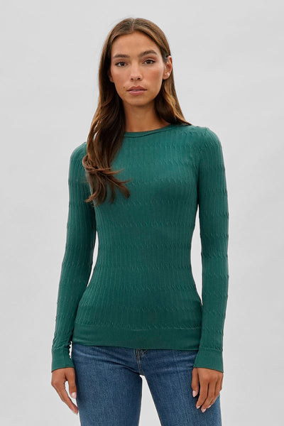 International INC Company Ribbed Crew Neck Long Sleeve Top - Green - Womens Long Sleeve Tops - Fairweather