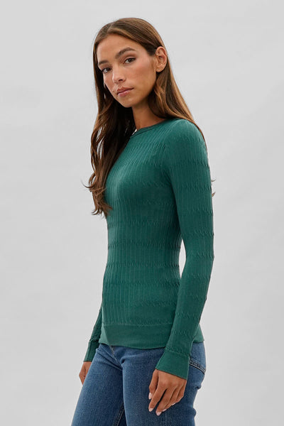 International INC Company Ribbed Crew Neck Long Sleeve Top - Green - Womens Long Sleeve Tops - Fairweather