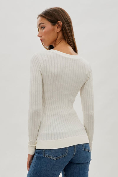 International INC Company Ribbed Scoop Neck Long Sleeve Top - White - Womens Long Sleeve Tops - Fairweather