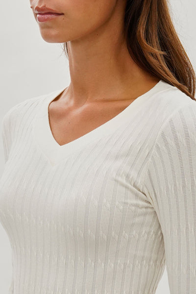 International INC Company Ribbed Scoop Neck Long Sleeve Top - White - Womens Long Sleeve Tops - Fairweather
