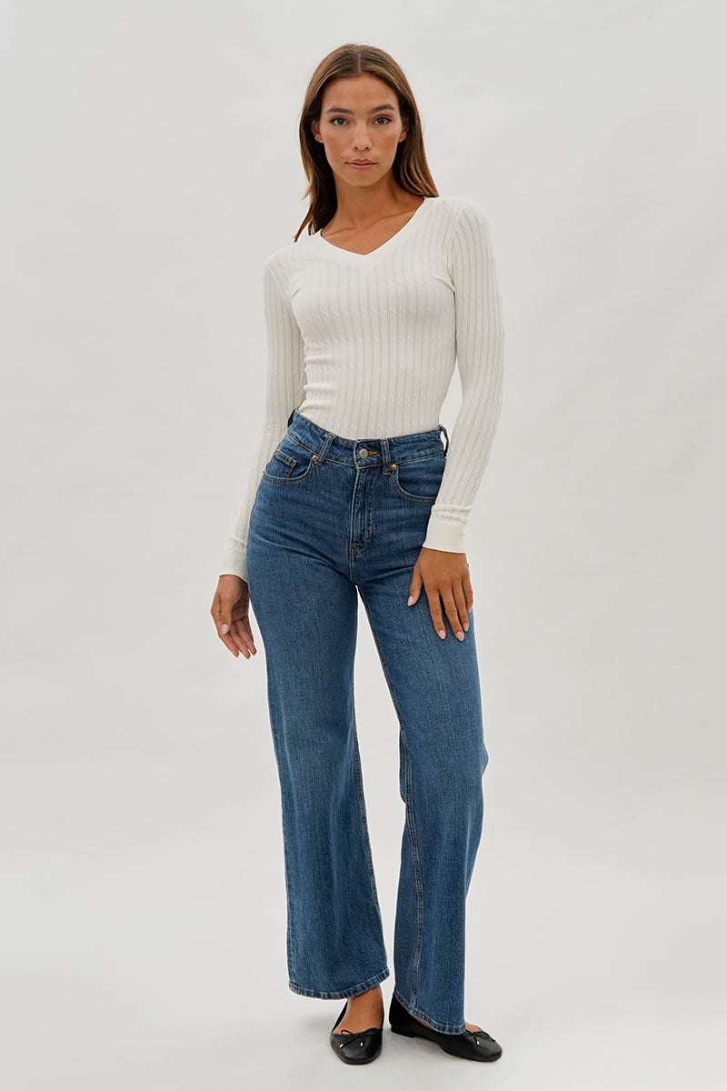 International INC Company Ribbed Scoop Neck Long Sleeve Top - White - Womens Long Sleeve Tops - Fairweather