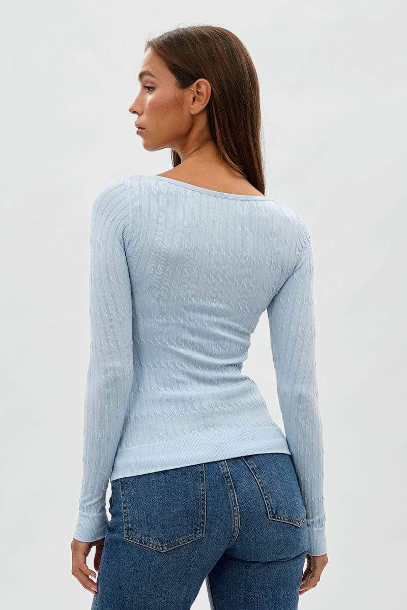 International INC Company Ribbed Scoop Neck Long Sleeve Top - Blue - Womens Long Sleeve Tops - Fairweather