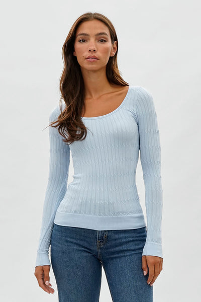 International INC Company Ribbed Scoop Neck Long Sleeve Top - Blue - Womens Long Sleeve Tops - Fairweather