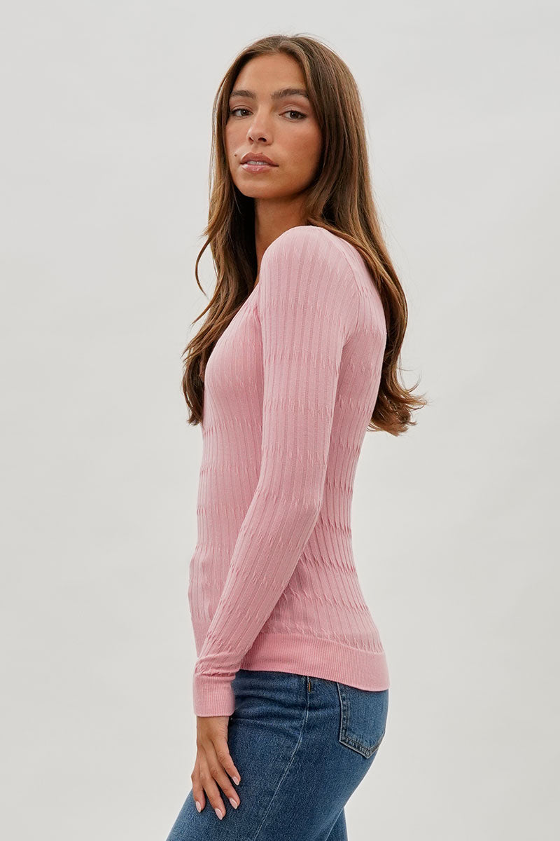 International INC Company Ribbed Scoop Neck Long Sleeve Top - Pink - Womens Long Sleeve Tops - Fairweather