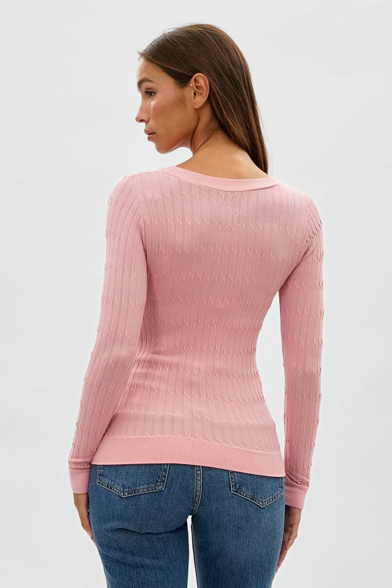 International INC Company Ribbed V-Neck Long Sleeve Top - Pink - Womens Long Sleeve Tops - Fairweather