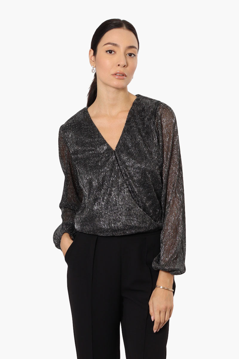 Limite Sheer Sleeve Lurex Blouse - Black - Womens Shirts & Blouses - Fairweather