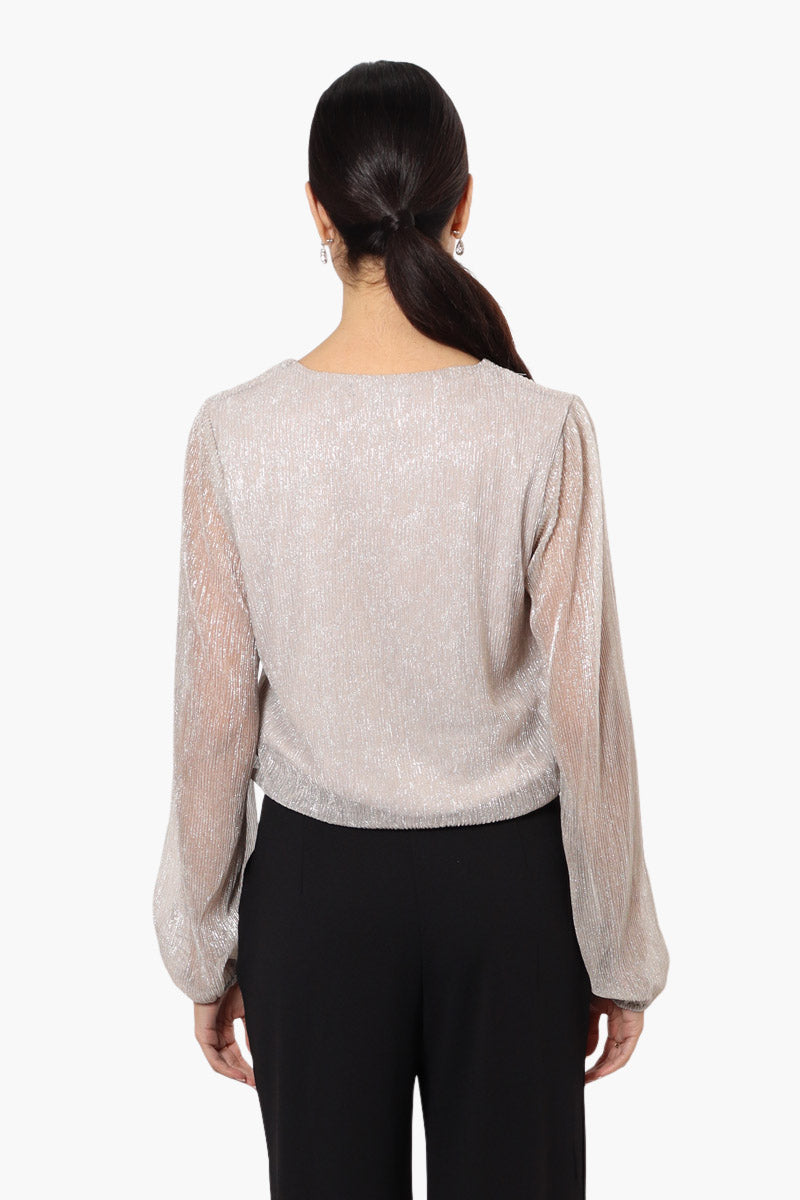 Limite Sheer Sleeve Lurex Blouse - Grey - Womens Shirts & Blouses - Fairweather