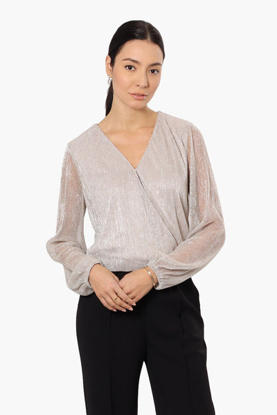 Limite Sheer Sleeve Lurex Blouse - Grey - Womens Shirts & Blouses - Fairweather