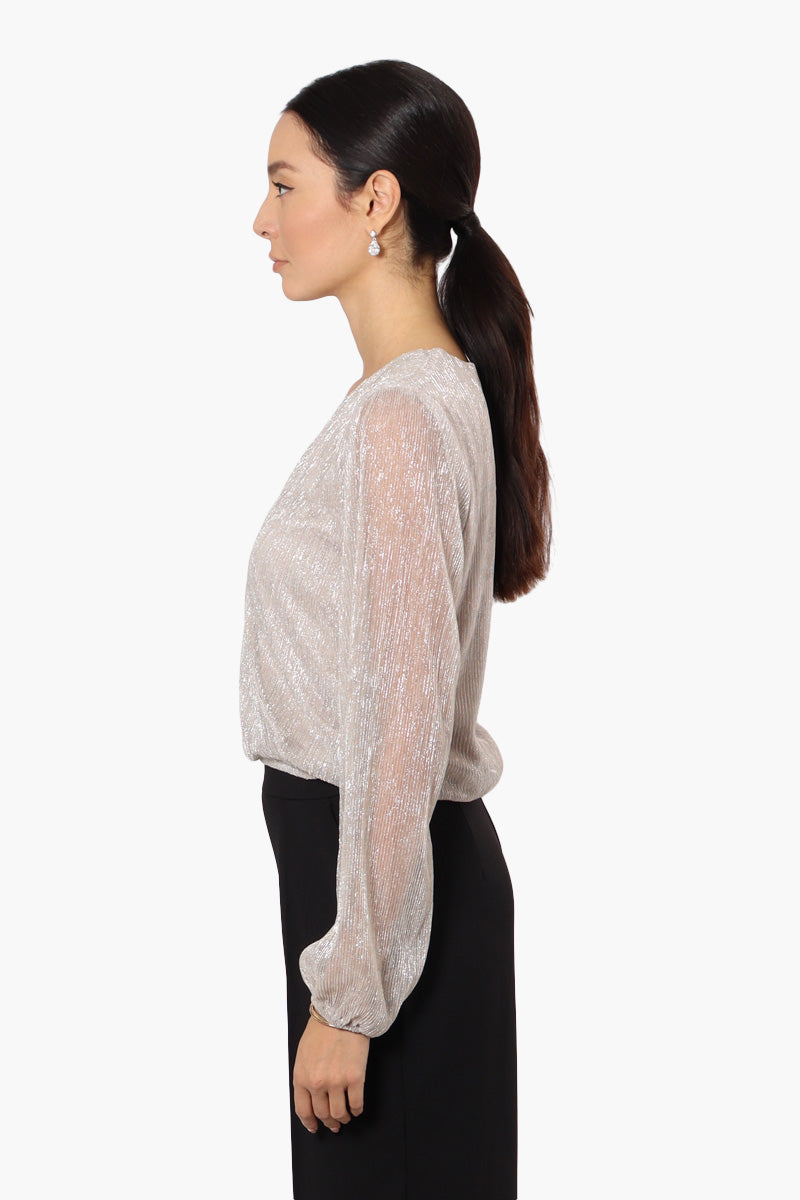 Limite Sheer Sleeve Lurex Blouse - Grey - Womens Shirts & Blouses - Fairweather