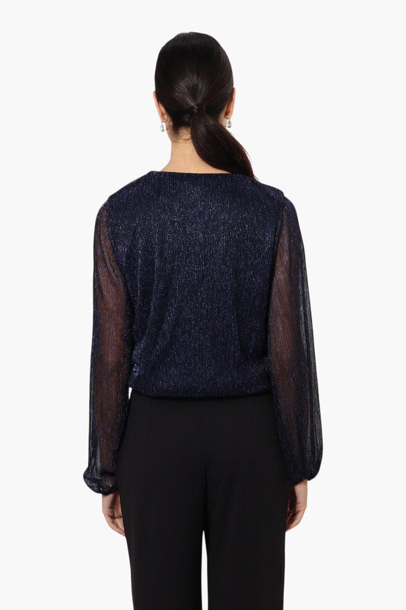 Limite Sheer Sleeve Lurex Blouse - Navy - Womens Shirts & Blouses - Fairweather