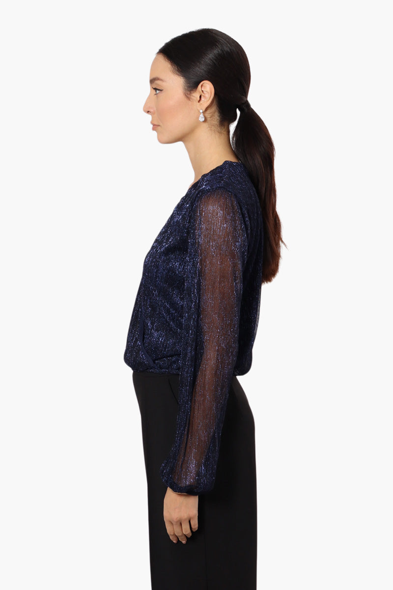 Limite Sheer Sleeve Lurex Blouse - Navy - Womens Shirts & Blouses - Fairweather