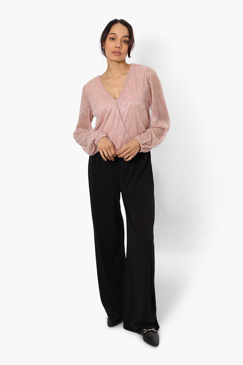 Limite Sheer Sleeve Lurex Blouse - Pink - Womens Shirts & Blouses - Fairweather