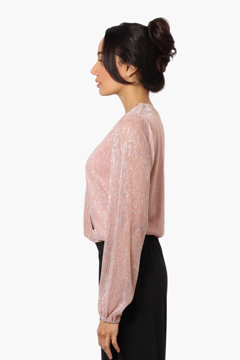 Limite Sheer Sleeve Lurex Blouse - Pink - Womens Shirts & Blouses - Fairweather