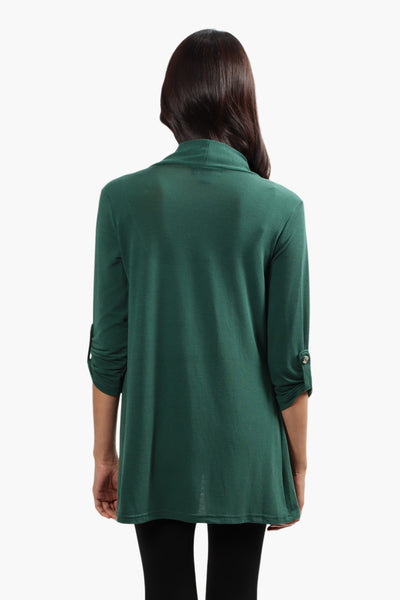 Majora Roll Up Sleeve Open Front Cardigan - Green - Womens Cardigans - Fairweather