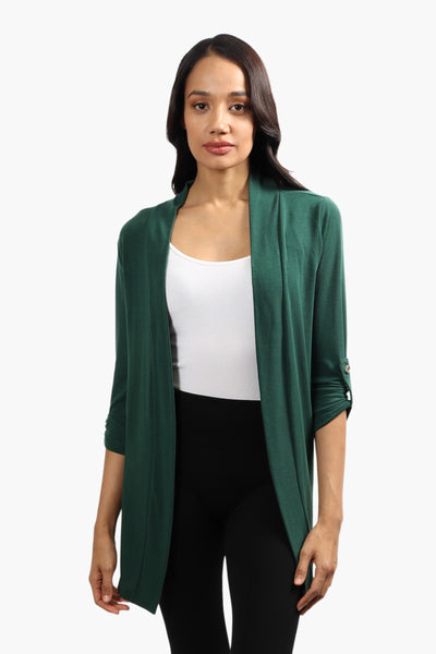 Majora Roll Up Sleeve Open Front Cardigan - Green - Womens Cardigans - Fairweather
