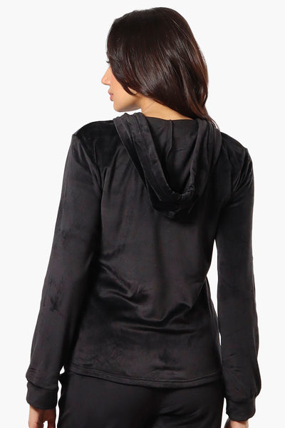Mikk Hooded Velour Plush Pajama Top - Black - Womens Pajamas - Fairweather