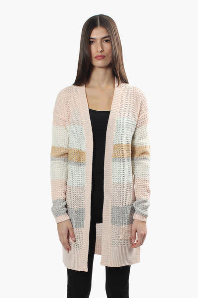 International INC Company Striped Open Front Cardigan - Pink - Womens Cardigans - Fairweather