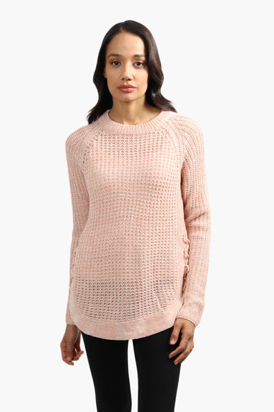 International INC Company Lace Up Side Crewneck Pullover Sweater - Blush - Womens Pullover Sweaters - Fairweather