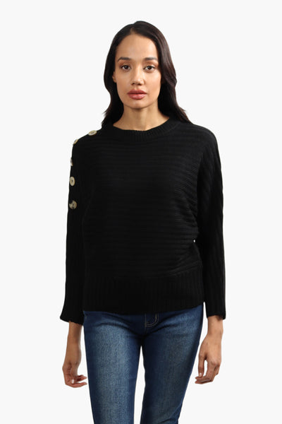 Majora Solid Button Sleeve Pullover Sweater - Black - Womens Pullover Sweaters - Fairweather