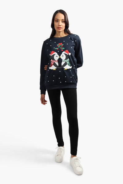Ugly Christmas Sweater Penguin Print Christmas Sweater - Navy - Womens Christmas Sweaters - Fairweather