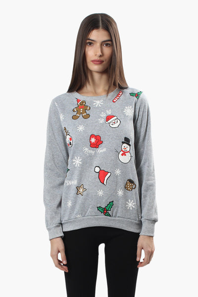 Ugly Christmas Sweater Festive Print Christmas Sweater - Grey - Womens Christmas Sweaters - Fairweather