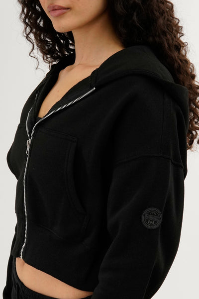 Fahrenheit Cropped Zip Up Hoodie - Black - Womens Hoodies & Sweatshirts - Fairweather