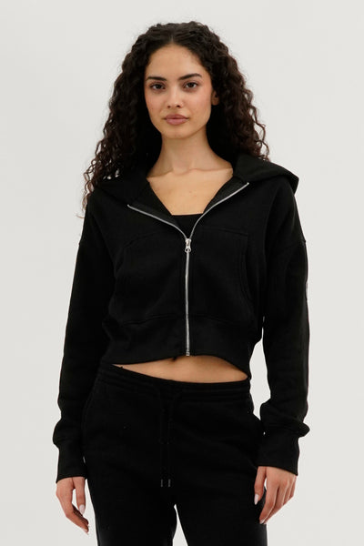 Fahrenheit Cropped Zip Up Hoodie - Black - Womens Hoodies & Sweatshirts - Fairweather