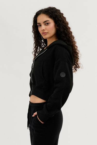 Fahrenheit Cropped Zip Up Hoodie - Black - Womens Hoodies & Sweatshirts - Fairweather