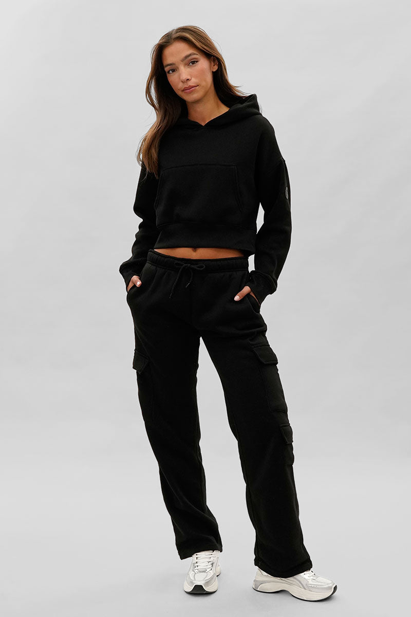 Fahrenheit Cropped Drop Shoulder Hoodie - Black - Womens Hoodies & Sweatshirts - Fairweather
