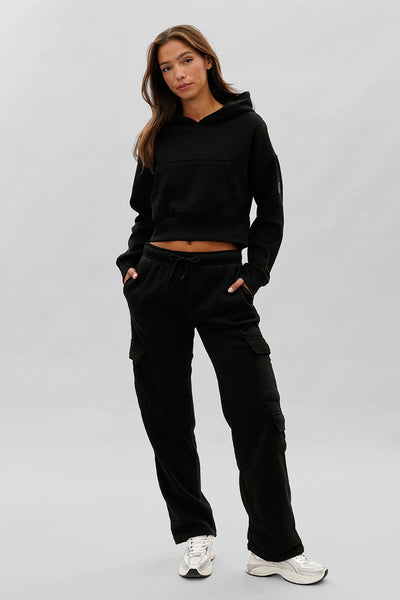 Fahrenheit Cropped Drop Shoulder Hoodie - Black - Womens Hoodies & Sweatshirts - Fairweather
