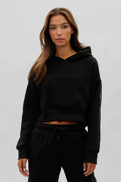 Fahrenheit Cropped Drop Shoulder Hoodie - Black - Womens Hoodies & Sweatshirts - Fairweather