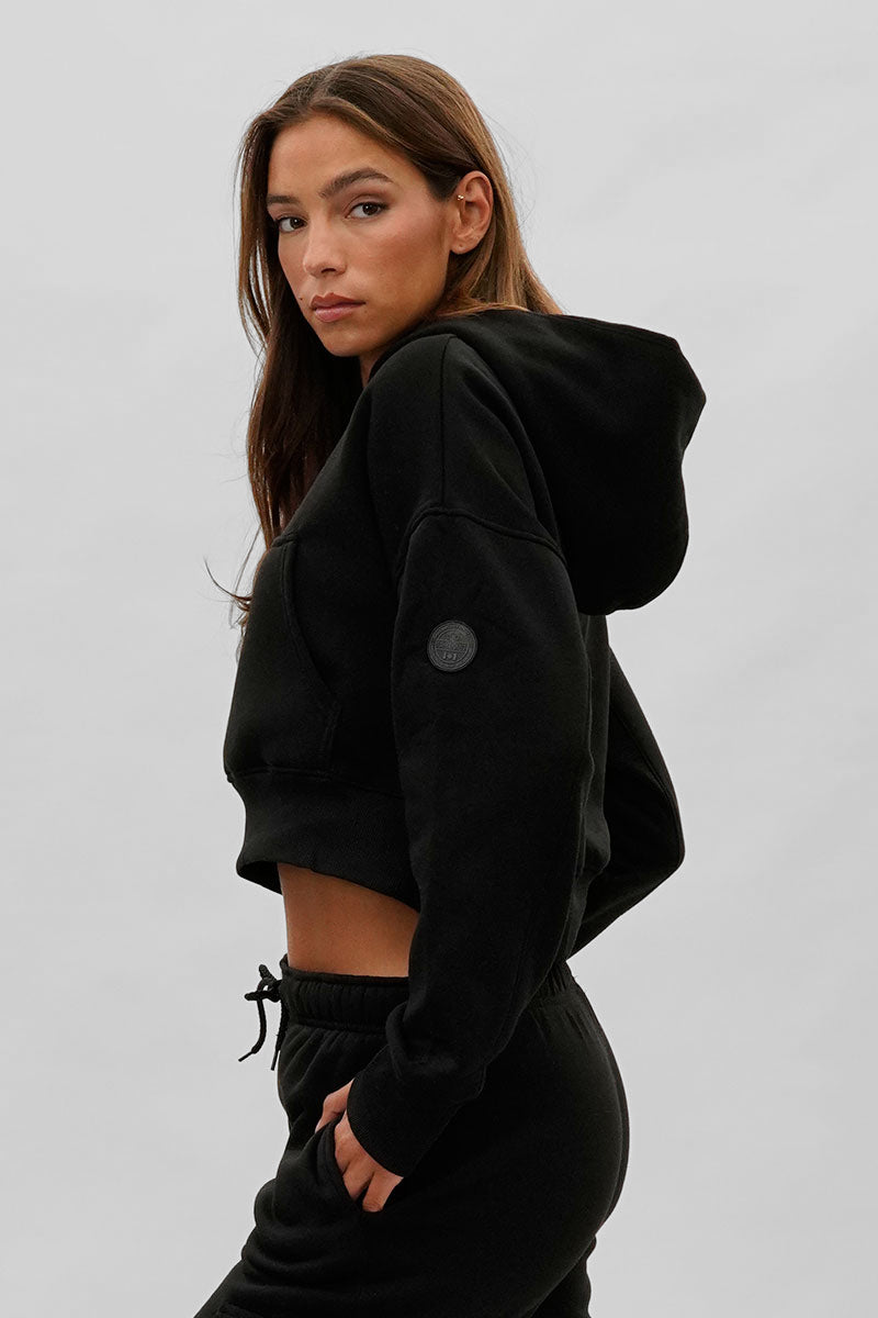 Fahrenheit Cropped Drop Shoulder Hoodie - Black - Womens Hoodies & Sweatshirts - Fairweather