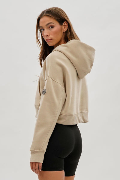 Fahrenheit Cropped Drop Shoulder Hoodie - Beige - Womens Hoodies & Sweatshirts - Fairweather