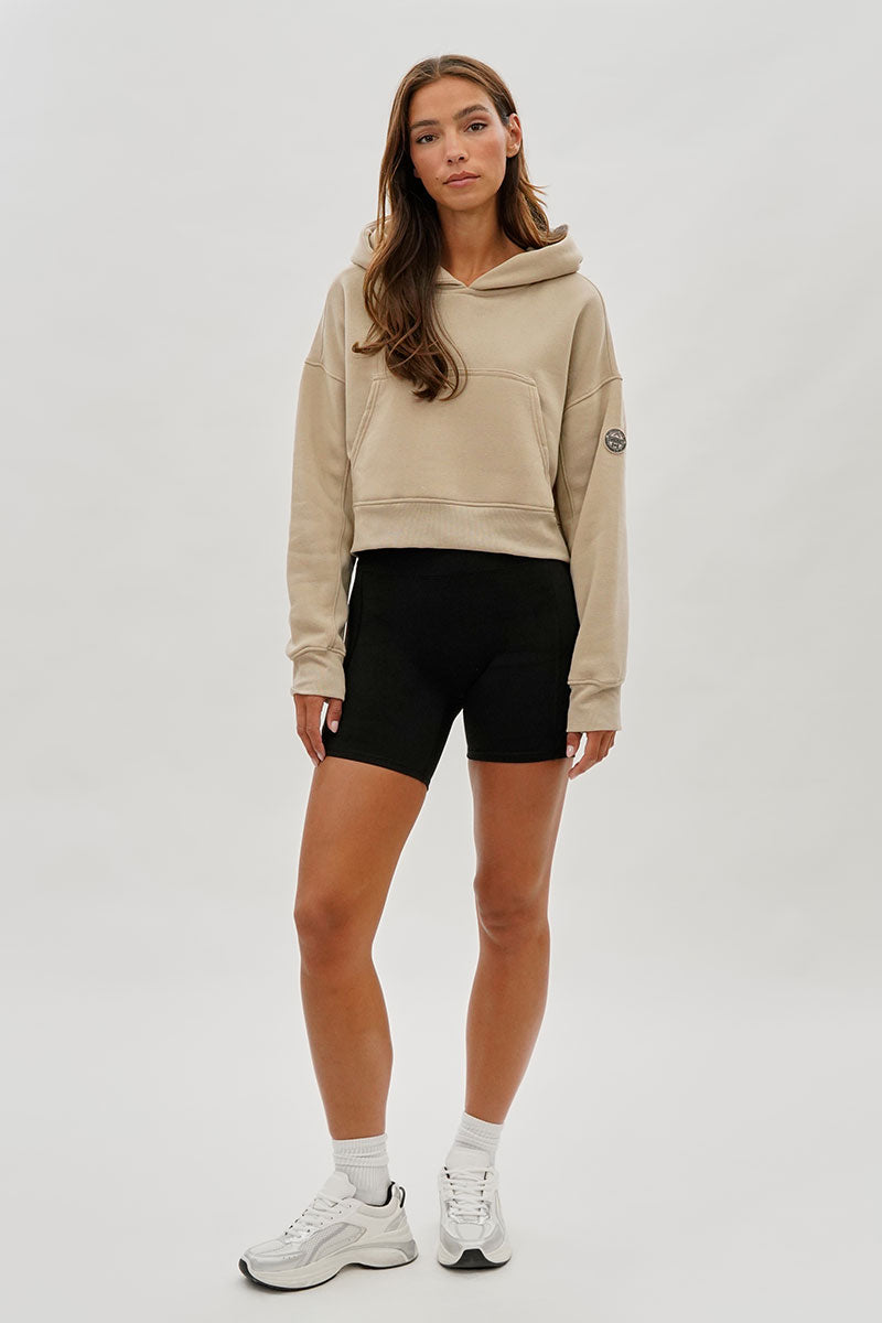 Fahrenheit Cropped Drop Shoulder Hoodie - Beige - Womens Hoodies & Sweatshirts - Fairweather