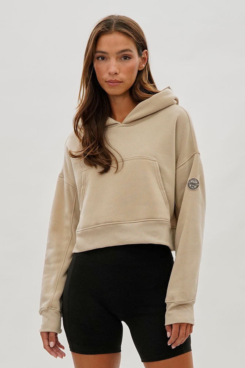 Fahrenheit Cropped Drop Shoulder Hoodie - Beige - Womens Hoodies & Sweatshirts - Fairweather