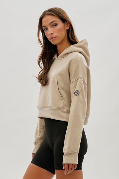 Fahrenheit Cropped Drop Shoulder Hoodie - Beige - Womens Hoodies & Sweatshirts - Fairweather