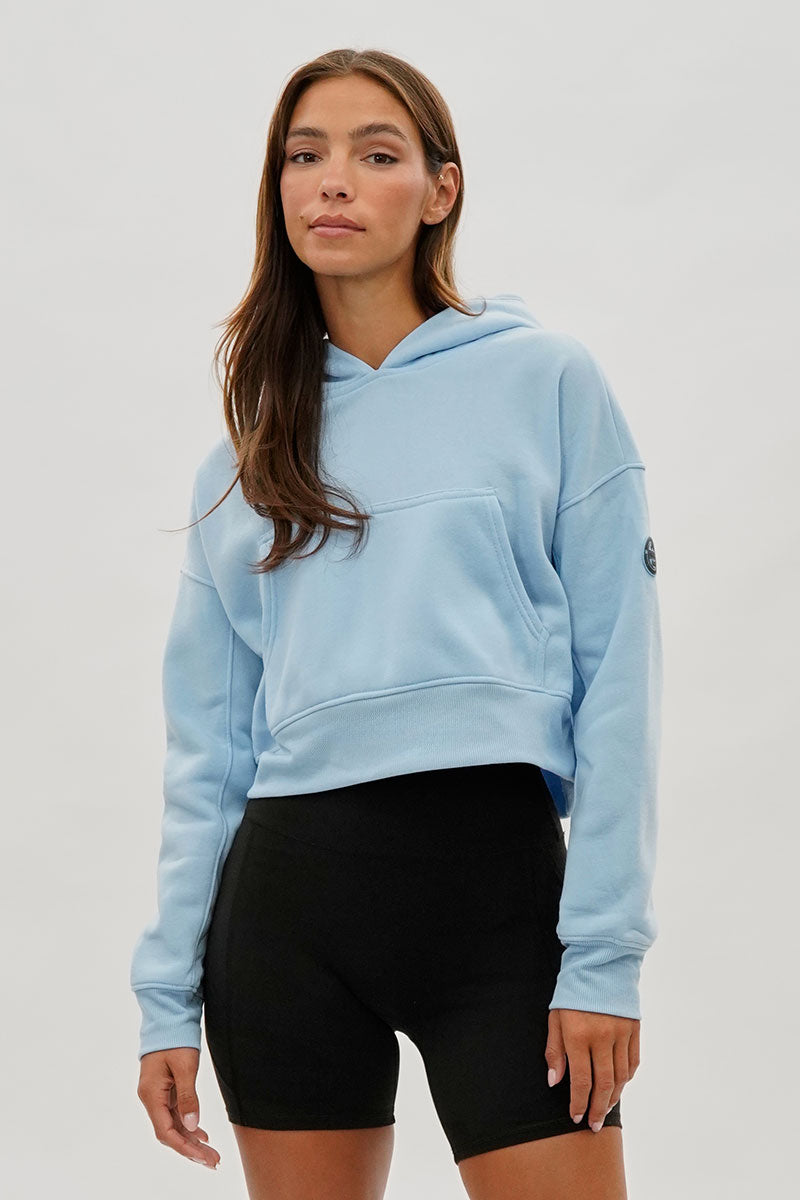 Fahrenheit Cropped Drop Shoulder Hoodie - Blue - Womens Hoodies & Sweatshirts - Fairweather